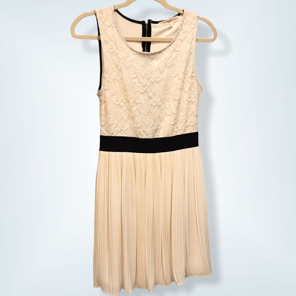 Rewind Lace and Pleated Ivory Mini Dress - M